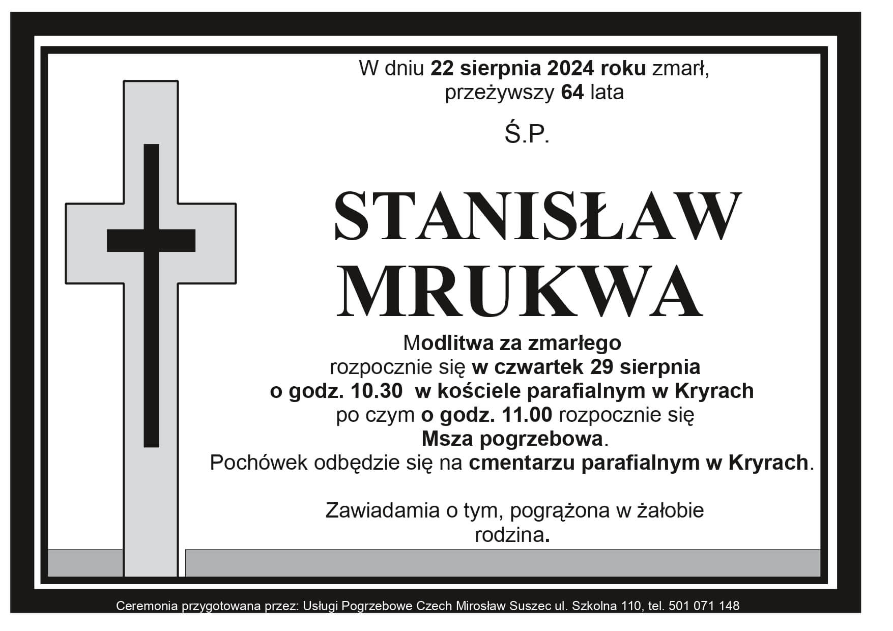 nekrolog stanisław Mrukwa