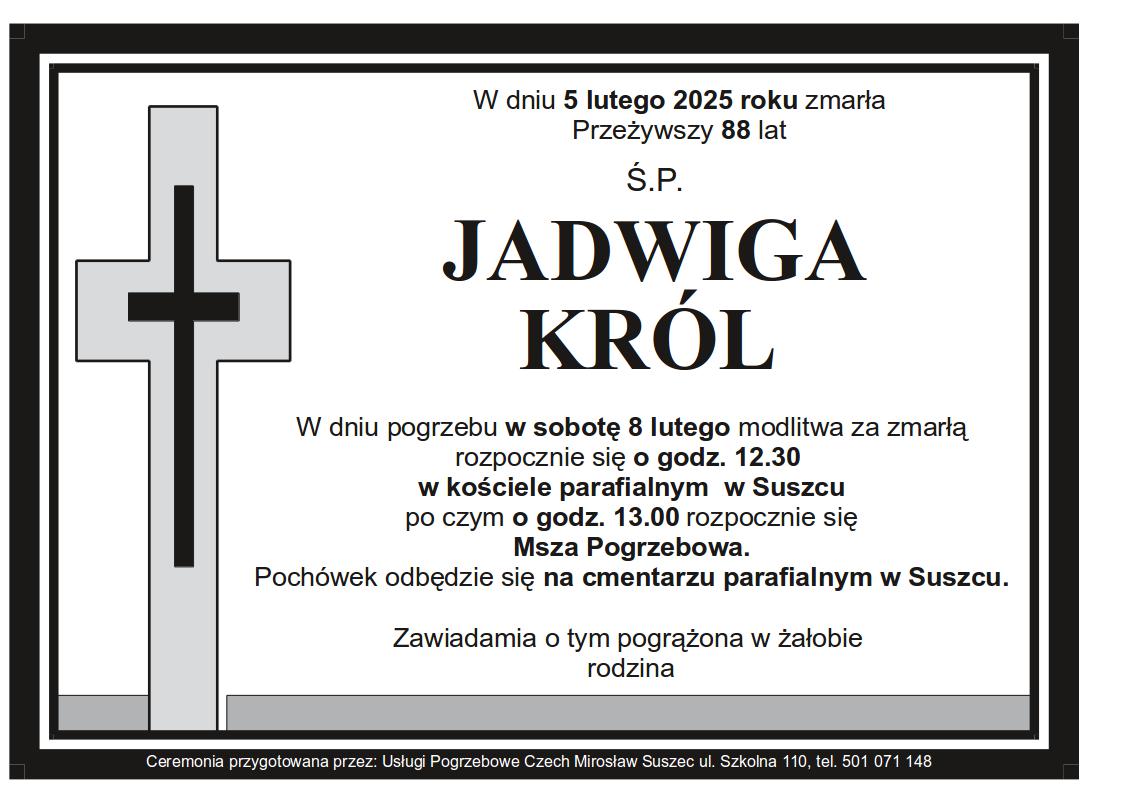 Nekrolog Suszec Jadwiga Król