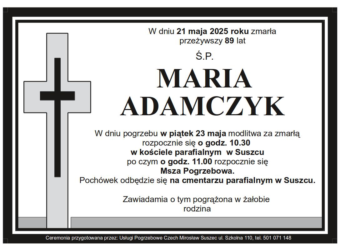 Nekrolog Suszec Maria Adamczyk