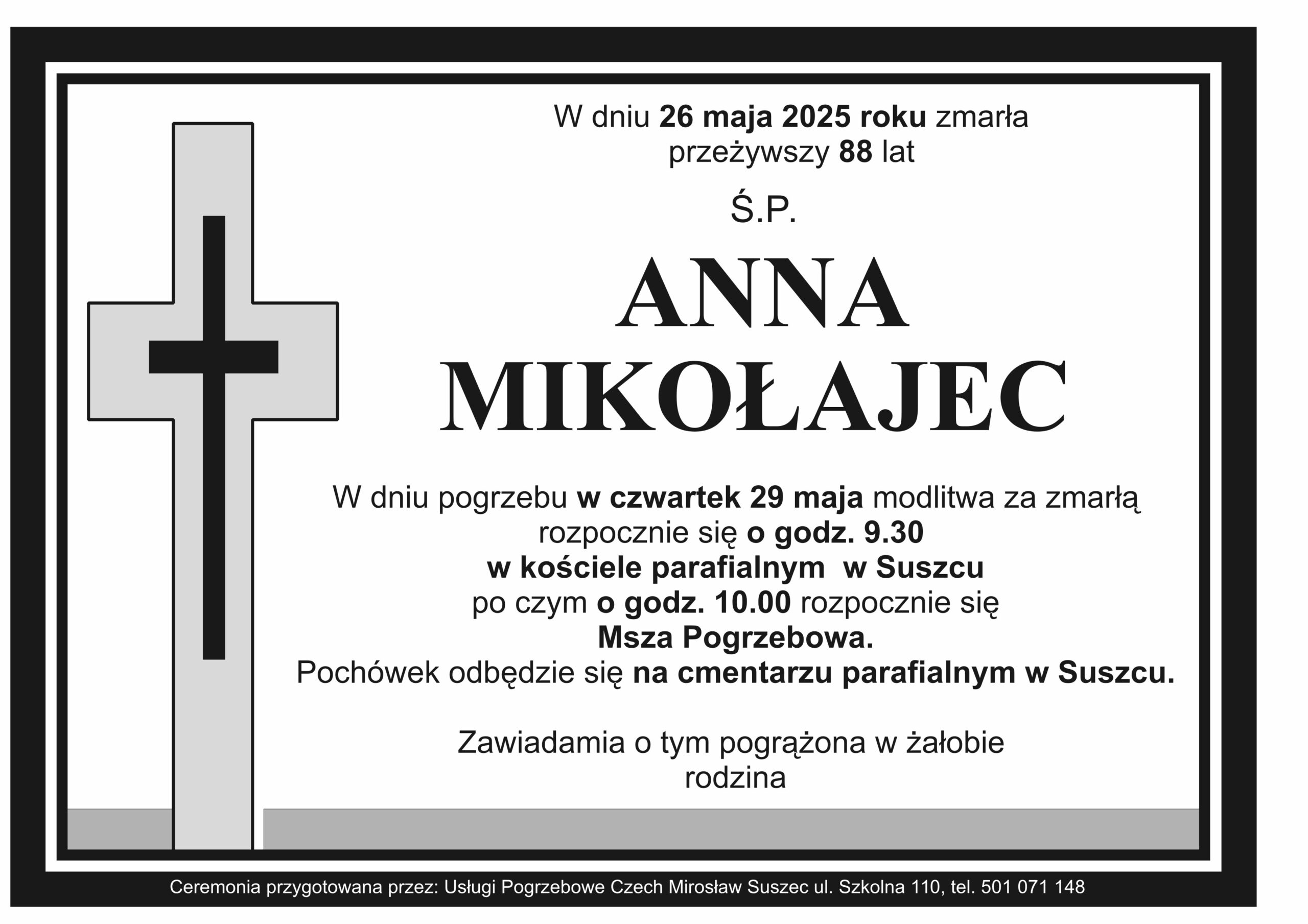 Nekrolog Suszec Anna Mikołajec